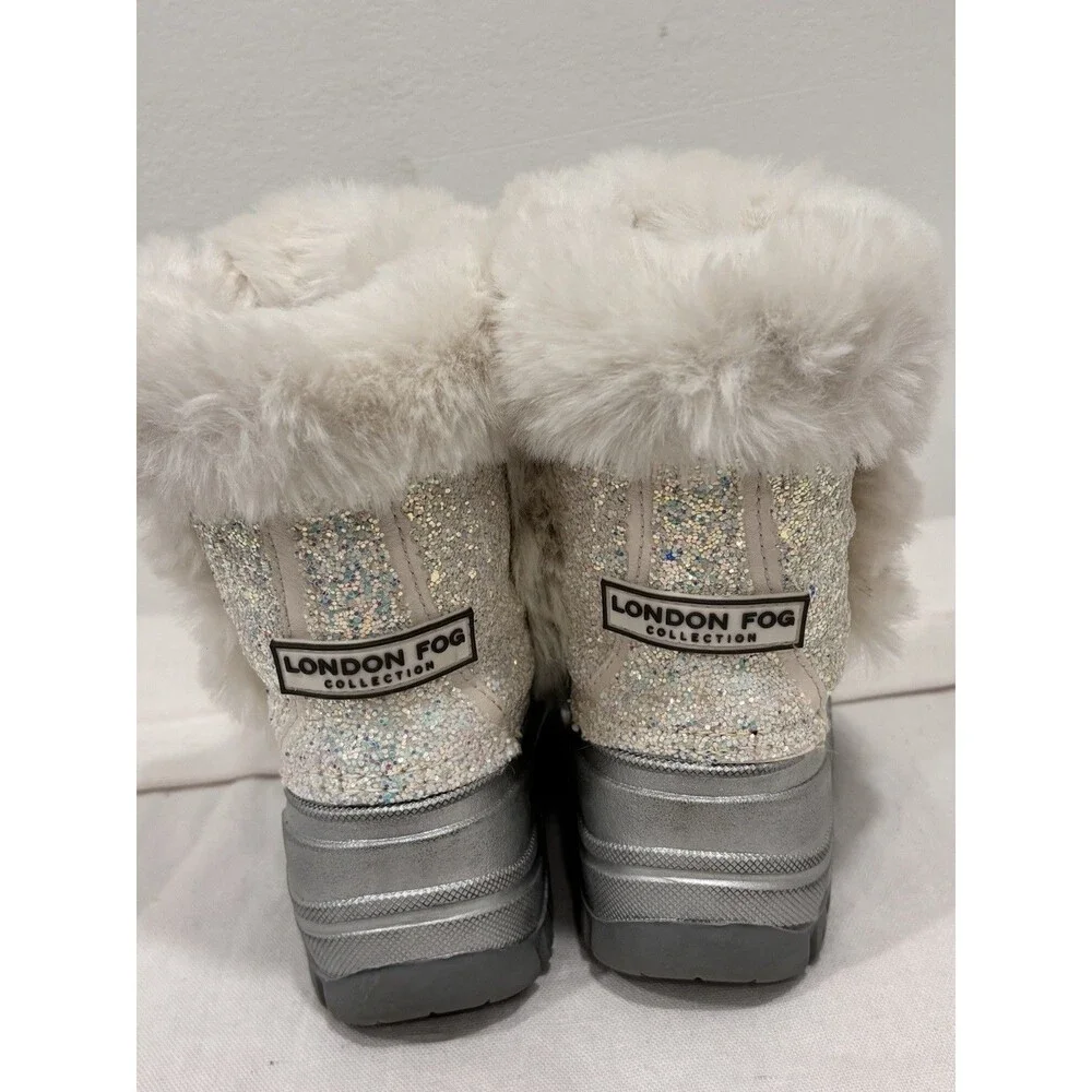 London Fog Kids‎ Silver Metallic Glitter Faux Fur Winter Snow Boots Size 8